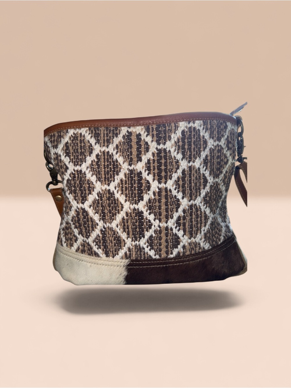 Myra Bag Brown & Cream Woven Diamond Crossbody